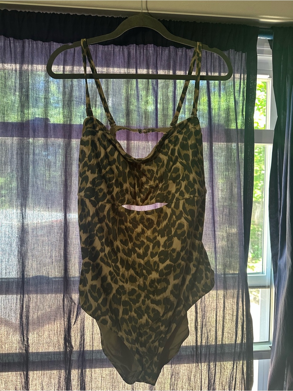 aerie Olive Green Leopard Print One-Piece Swimsuit
